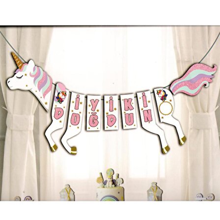 Unicorn Temalı 3D İyi Ki Doğdun Banner