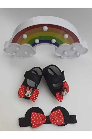 Minnie Mouse Bebek Patik Ve Bandana Set Ayakkabı Bandana Seti