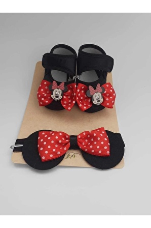 Minnie Mouse Bebek Patik Ve Bandana Set Ayakkabı Bandana Seti