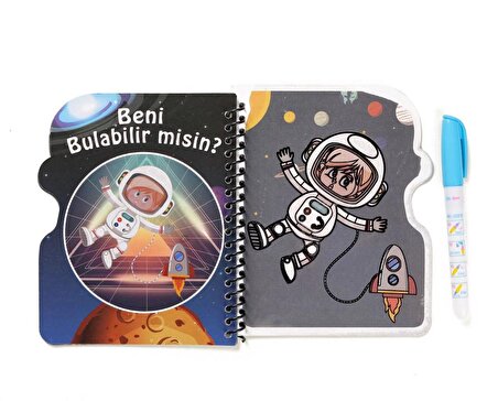 Uzay ve Astronot Temalı Magic Water Painting Özel Sulu Kalem ile Sihirli Boyama Kitabı