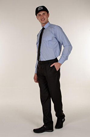Açık Mavi Erkek Güvenlik Gömlek Uzun Kollu