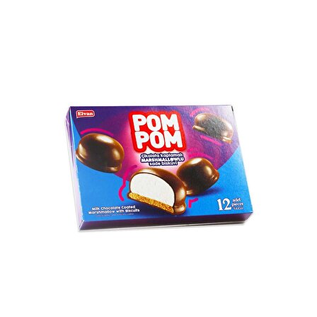 Elvan PomPom Sütlü Çikolata Kaplı Marshmallowlu Bisküvi 156 Gr. (1 Paket)