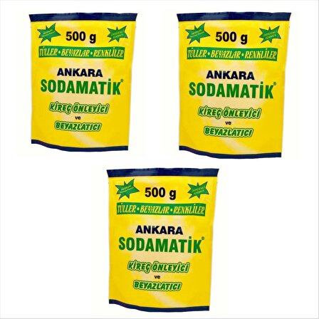 ANKARA SODMATİK 500 GR * 3 ADET KİREÇ ÖNELYİCİ VE BEYAZLATICI (tüller -beyazlar - renkliler)