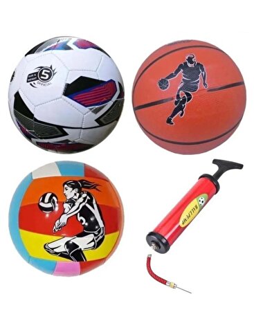 Çocuk Yetişkin Futbol Topu Voleybol Topu Basketbol Topu Seti + Pompa+top iğnesi