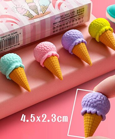 Renkli Külahlı Dondurma Tasarımlı 4lü Silgi Seti