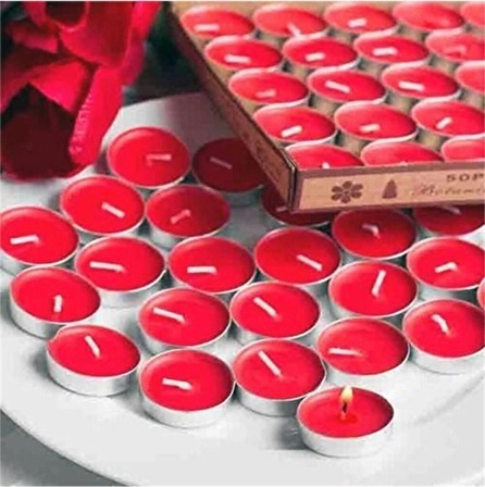 50 ADET Dekoratif Yuvarlak Mini Tealight Mum Kırmızı Parti Mumu Kutlama mumu