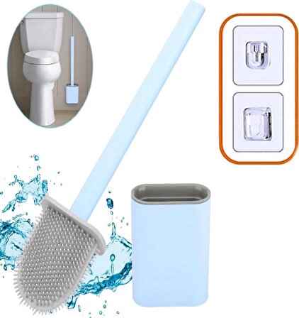  Banyo Tuvalet Klozet Temizleme Fırçası + Fırça Tutma Aparatı Silikon Tuvalet Fırçası