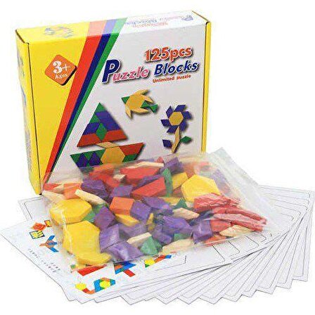 125 Parça Ahşap Eğitici Tangram Puzzle Blok Seti - Eğitici Ahşap Oyuncaklar