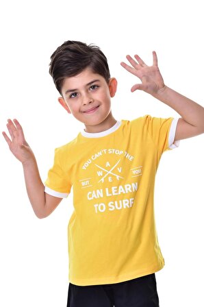 SARI Çocuk T-Shirt Learn to Surf Baskılı