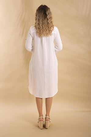 Müslin Gömlek Elbise Beyaz Bnts-23034