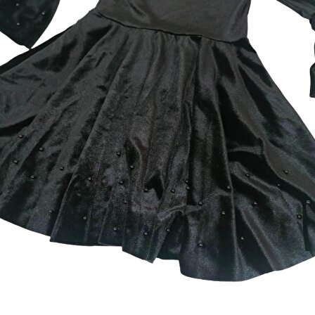 Kız Çocuk Elbise Kadife İnci Detaylı Siyah