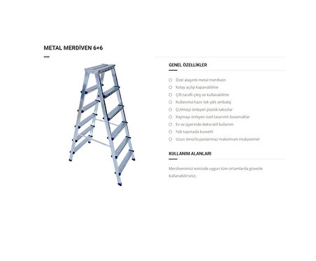 Özel Alaşımlı Metal Çift Çıkışlı Çift Taraflı Seyyar Merdiven 6+6 Basamaklı