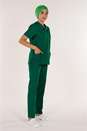 Fıstık Yeşili Kadın Medikal Doktor Hemşire Forma Cerrahi Yaka Takım