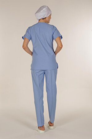 Açık Mavi Kadın Medikal Doktor Hemşire Forma Scrubs Yaka Takım