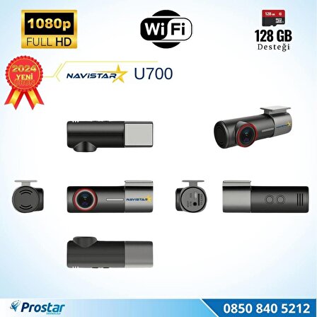 U700 Wifi 1080P 170° Geniş Açı Gece Görüşlü 128 GB Destekli Akıllı Araç içi Kamera