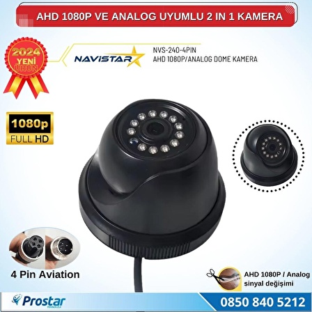 AHD 1080P ve Analog Pal Çevrilebilir 4 Pin Plastik Mini Dome Araç Kamerası