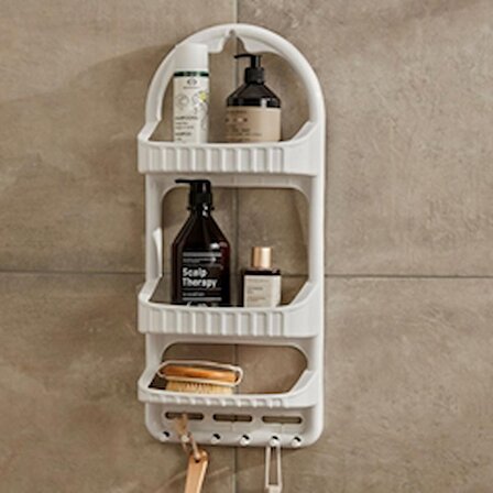 Porsima Dünya 09165 Banyo Duş Düzenleyici Şampuanlık Sabunluk Organizer - Plastik Banyo Rafı Beyaz