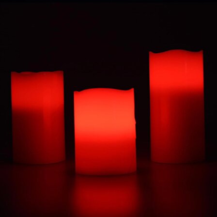 Petrix RGB LED Alev Efektli Mum - 3 adet farklı Boy - Kumandalı