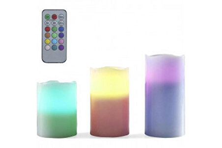 Petrix RGB LED Alev Efektli Mum - 3 adet farklı Boy - Kumandalı