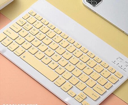Bluetooh Wıreless Keyboard Sarı İngilizce Q Kablosuz Klavye BK3002