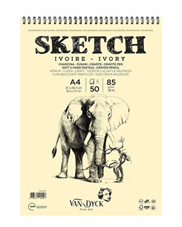 Van Dyck Skecth Çizim Blok A5 85 Gr 50 Yp Doku Üst Spral