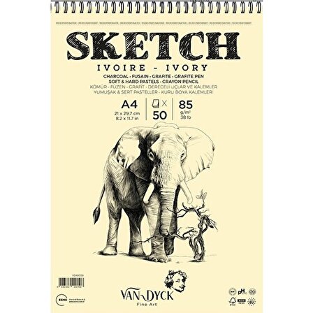Van Dyck Skecth Çizim Blok A4 85 Gr 50 Yp Doku Üst Spral