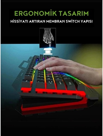 Siyah Usb Gökkuşağı Zemin Aydınlatmalı Q Klavye + Mouse Set BKB9