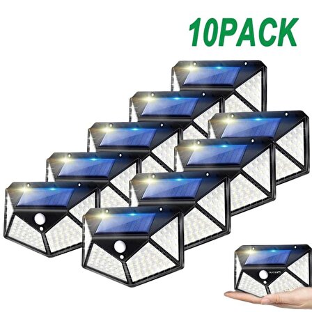 SGE TEKNOLOJİ 10 LU PAKET Siyah Solar Güneş Enerjili Hareket Sensörlü 4 Taraflı Bahçe Garaj Ev Aydınlatma Lambası
