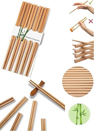 10 Çift - 20 Adet Yıkanabilir Organik Bambu Çin Çubuk Uzakdoğu Çin Yemek Çubuğu Chopstick