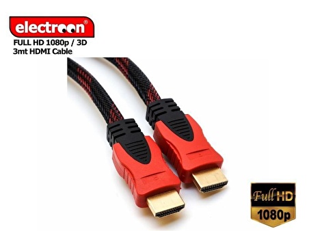 electroon 3Metre Örgülü HDMI Kablo - Kargo Ücretsiz