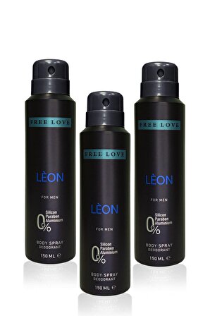 Free Love Leon Pudrasız Leke Yapmayan Erkek Sprey Deodorant 150 ml x 3