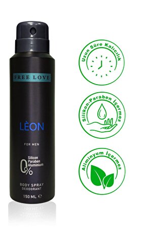 Free Love Leon Pudrasız Leke Yapmayan Erkek Sprey Deodorant 150 ml x 3