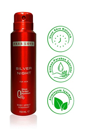 Free Love Silver Pudrasız Erkek Sprey Deodorant 150 ml x 3