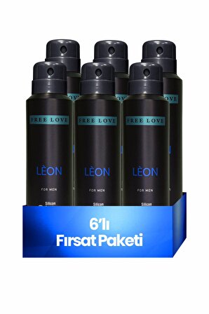 Free Love Leon Pudrasız Leke Yapmayan Erkek Sprey Deodorant 150 ml x 6