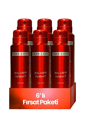 Free Love Silver Pudrasız Erkek Sprey Deodorant 150 ml x 6