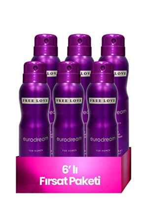 Free Love Eurodream Antiperspirant Ter Önleyici Leke Yapmayan Kadın Sprey Deodorant 150 ml x 6