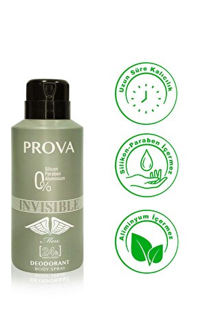 Prova Invisible Pudrasız Leke Yapmayan Erkek Sprey Deodorant 150 ml x 6