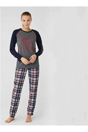 Mod Collection 3380 Pamuklu Ekose Kareli Bayan Pijama Takım Lacivert-S