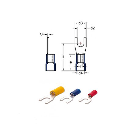 PLASTİM 4,00-6,00 Mm M4 Çatal Tip İzoleli Sarı Kablo Ucu