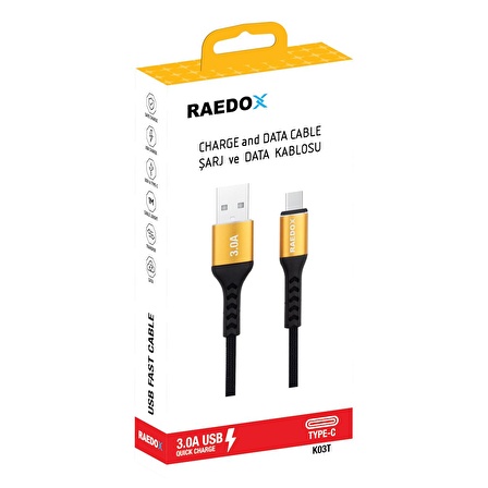 Raedox K03T Usb To Type-C 1M / 3A Kablo