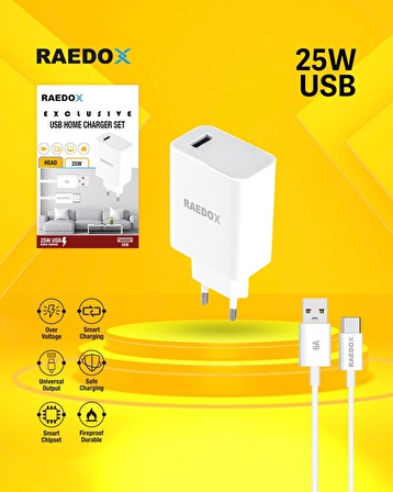 Raedox Q25T 25W Usb Type-C Quick Şarj Seti