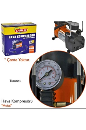 Metal Gövdeli Hava Kompresörü Lastik Şişirme 12 Volt 150 Psi Turuncu-kırmızı