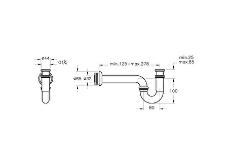 ArtemA Lavabo-Eviye Sifon A45117 Alt Parça Universal P tipi Krom