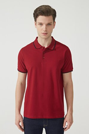 Bordo Polo Yaka Kısa Kollu Baskı Detaylı Erkek T-Shirt 15614-535