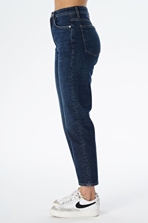 Elıza Cropped Koyu Mavi Straight Fit Fermuarlı Jean Pantolon C 4518-075