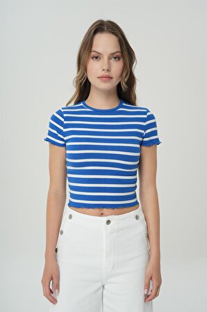 Mavi Beyaz Çizgili Ribana T-shirt 56103-460