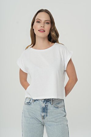 Beyaz Oversize Kısa Kollu T-Shirt 56105-008