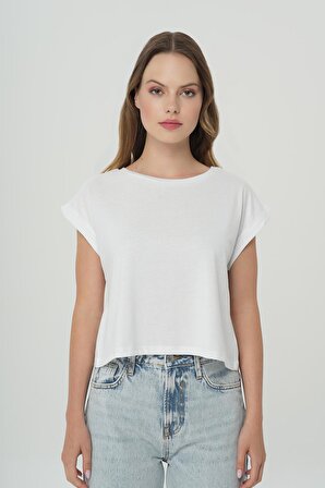 Beyaz Oversize Kısa Kollu T-Shirt 56105-008
