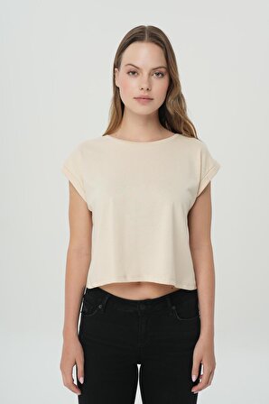 Taş Rengi Oversize Kısa Kollu T-Shirt 56105-053