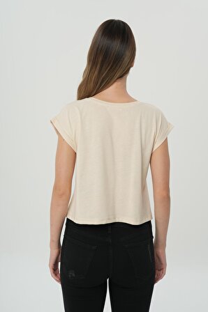 Taş Rengi Oversize Kısa Kollu T-Shirt 56105-053